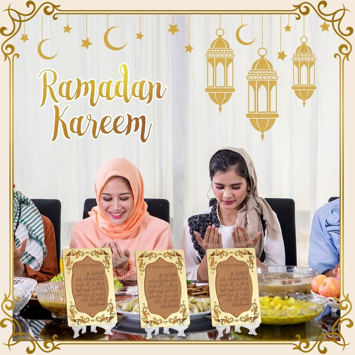 12 Pcs Eid Gifts for Women Ayatul Kursi Islamic Party Favors Gifts Ramadan Muslim Wedding Table Art Room Party Decoration with Clear Stand and Gift Boxes(Wood)