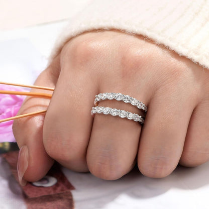 Ring Enhancer for Engagement Rings Two Row Sterling Silver Wedding Bands for Women Stackable Cubic Zirconia