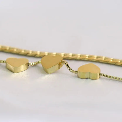 Women's Chain Bracelets 18K Gold Plated Stainless Steel Classic Heart Double Layer Tennis Bracelet Adjustable Bangle for Women