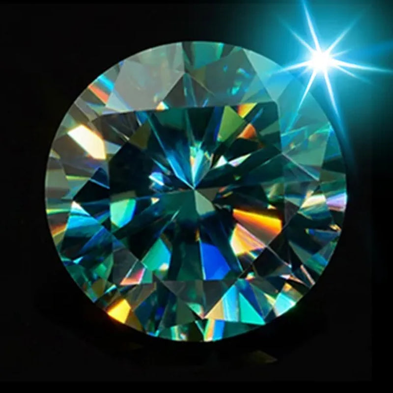 With AAAAA certificate Brilliant Loose Moissanite Blue Green Color Round Cut Diamond 6.5 MM 1CT