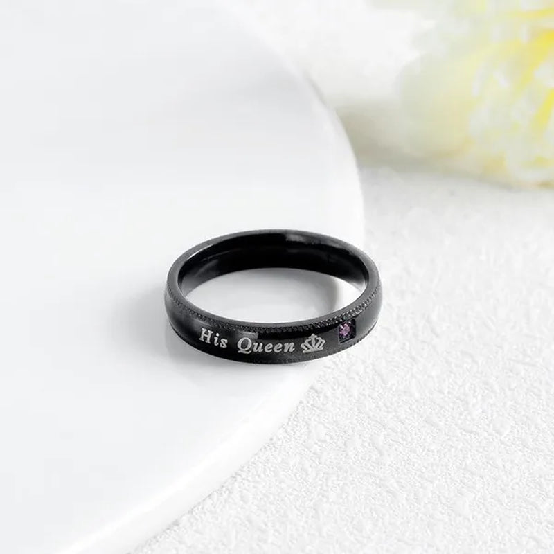 His Queen and Her King Stainless Steel Couple Ring Engagement Wedding Ring for Lovers Anniversary Valentine's Gift Christmas Gifts