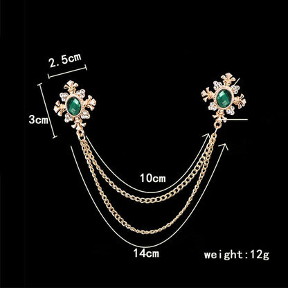 Cross Crystal Tassel Chain Brooch.Gold Silver Tassel Collar Pins Broochs Rhinestone Lapel Pin for Men Women Suit Accessories