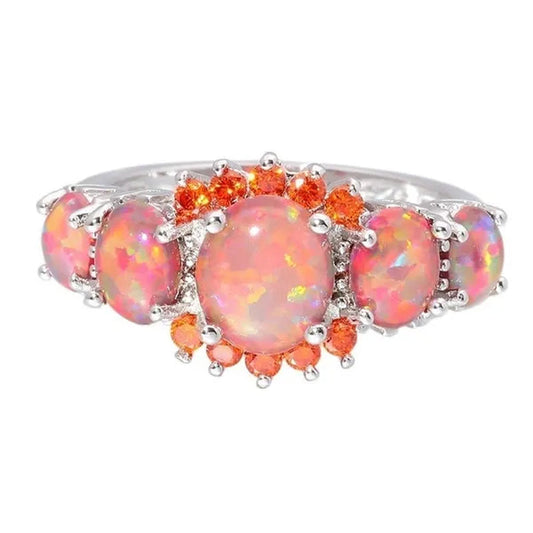Fashion Temperament Orange Fire Opal Ruby Garnet 925 Sterling Silver Ring Wedding Banquet Ring Size 5-12