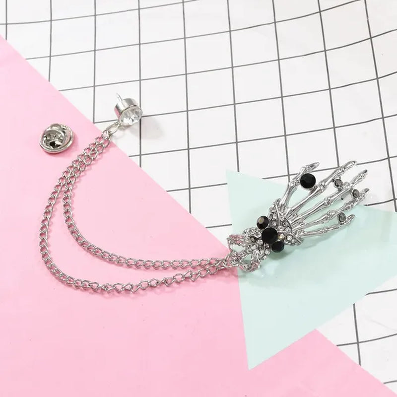 Fashion Hand shape Diamond open crystal female chain tassel brooch