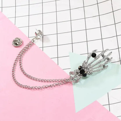 Fashion Hand shape Diamond open crystal female chain tassel brooch
