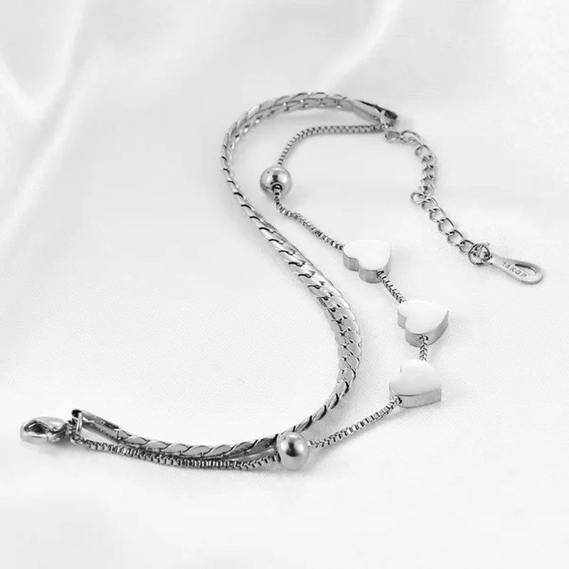 Women's Chain Bracelets 18K Gold Plated Stainless Steel Classic Heart Double Layer Tennis Bracelet Adjustable Bangle for Women