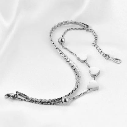 Women's Chain Bracelets 18K Gold Plated Stainless Steel Classic Heart Double Layer Tennis Bracelet Adjustable Bangle for Women