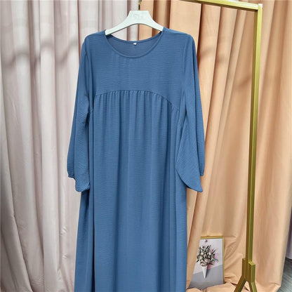 Women Muslim Dress Ramadan Prayer Garment Abaya Dubai Islam Eid Crepe Balloon Sleeve African Turkey Robe without Hijab