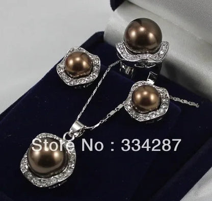 Fine Jewelry Brown South sea shell pearl earring pendant ring set
