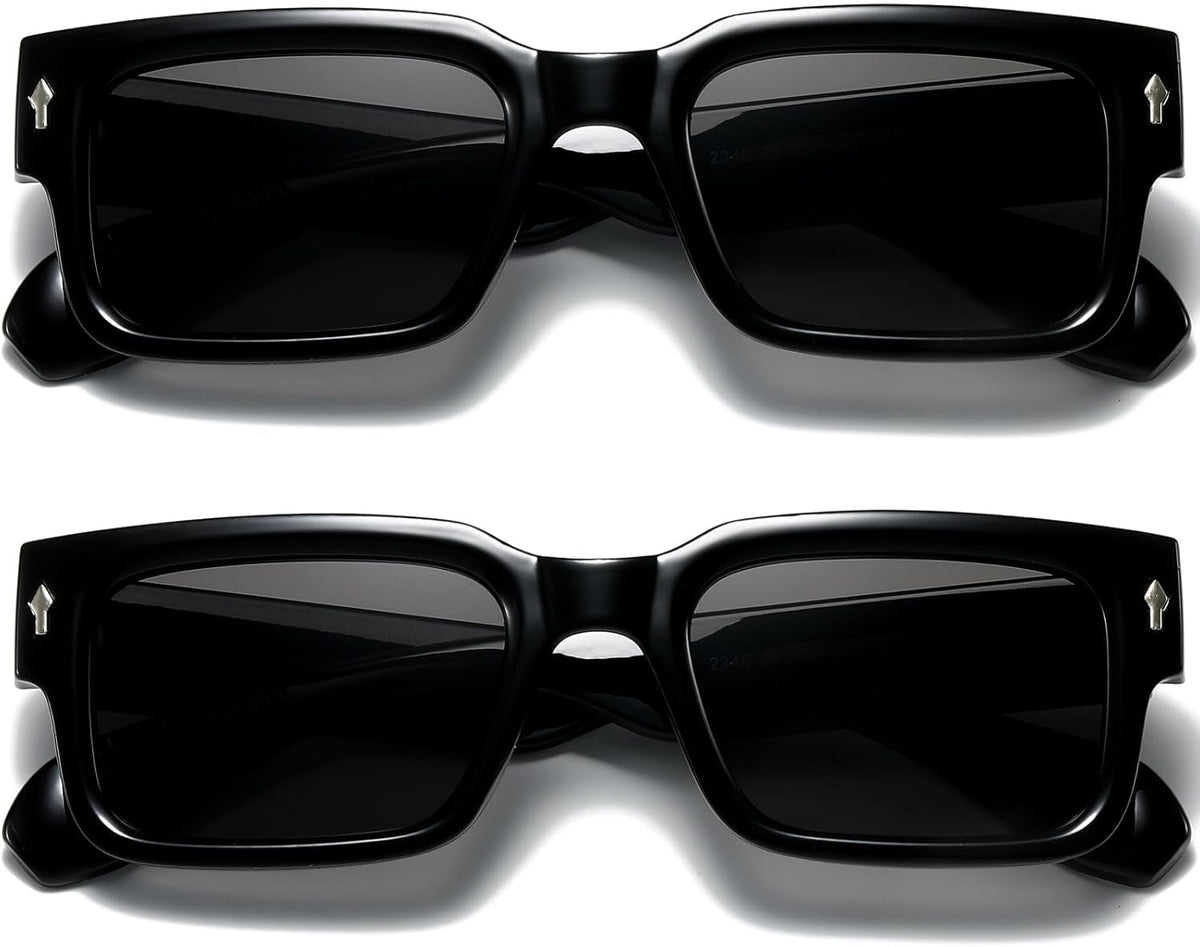 Square Frame Sunglasses for Women Men Trendy Chunky Rectangle Sun Glasses Black Shades UV400 Protection