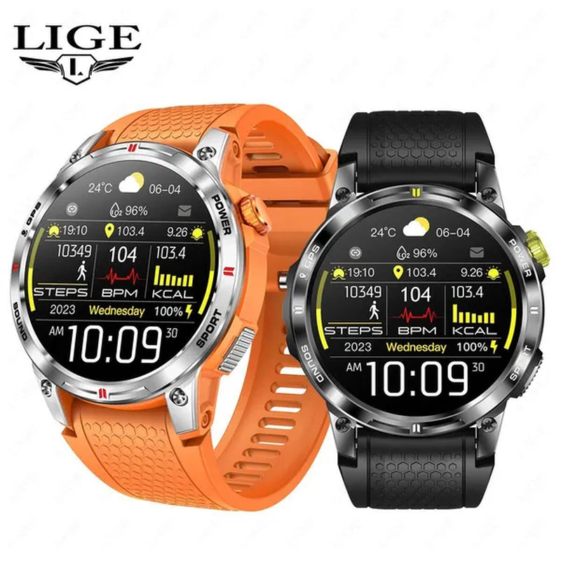 LIGE GPS 100+ Sport Modes Smart Watch Men Compass Military With LED Flashlight Bluetooth Call Sport Tracker IP68 Waterproof Smartwatch For Women Android IOS