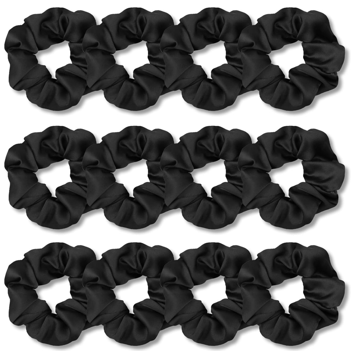 Scrunchies for Hair Sleep, Premium Satin Soft than Silk for Women Curly Hair, Cute Bands Ties for Girls Thin | Thick Hair Styling, 12 Pack, Black