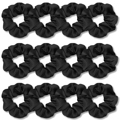 Scrunchies for Hair Sleep, Premium Satin Soft than Silk for Women Curly Hair, Cute Bands Ties for Girls Thin | Thick Hair Styling, 12 Pack, Black