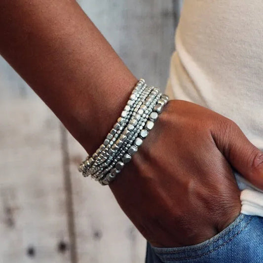 Silver Bead Bracelet Silver Bracelet Bead Bracelet Stretch Bracelet Stacking Bracelet  Beaded BraceletYoga Bracelet