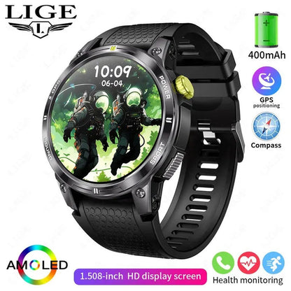 LIGE GPS 100+ Sport Modes Smart Watch Men Compass Military With LED Flashlight Bluetooth Call Sport Tracker IP68 Waterproof Smartwatch For Women Android IOS