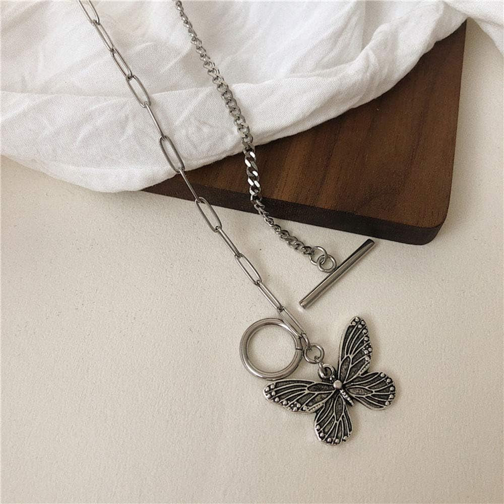 Dainty Simple Boho Steel Chain Necklace Choker Silver Butterfly Pendant Necklaces for Women