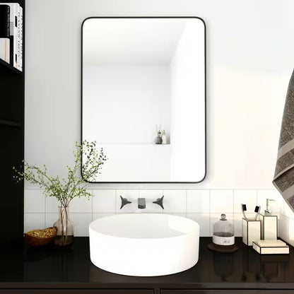 24 In. W X 32 In. H Rectangular Metal Framed Wall Bathroom Vanity Mirror in Matte Black