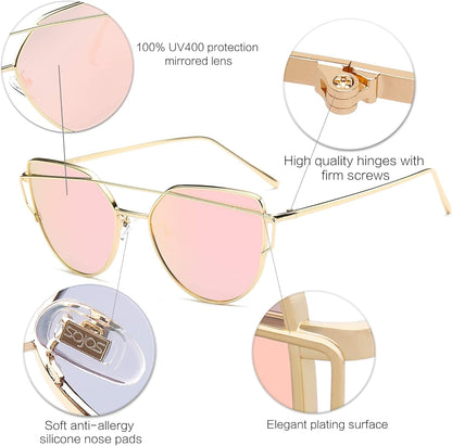 Cat Eye Sunglasses for Women Fashion Designer Style Mirrored Lenses