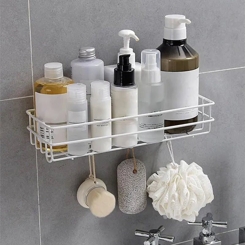 Wall Mounted Hanging Storage Shelf Kitchen Bathroom Shower Storage Rack Punch Free