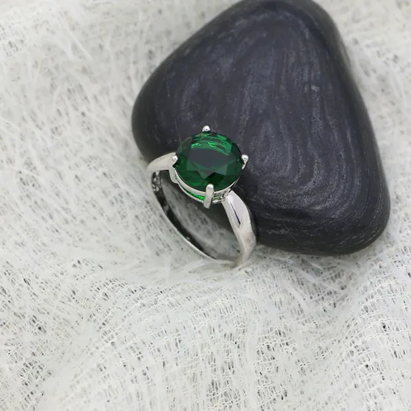 925 Sterling Silver Jewelry Sets Green Emerald Earrings Ring Pendant Neckalce Round Jewelry Women Accessories
