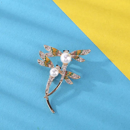 New Classic Painted Dragonfly Shell Pearl Insect Brooch Clothing Accessories Pin Brooches Women Girls Jewelry Gifts  65X50X20mm