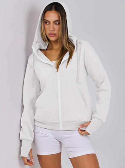 Womens Zip up Hoodies Fleece Jackets Long Sleeve Sweatshirts Pockets Casual Fall Fashion Preppy Outfits Y2K Clothes