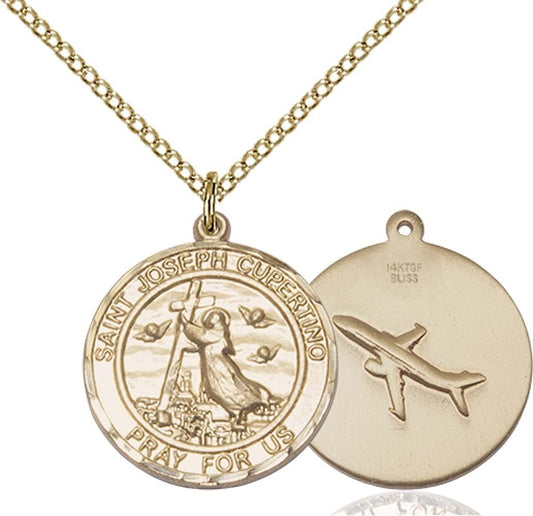 St. Joseph of Cupertino Hand-Crafted round Medal Pendant in 14Kt Yellow Gold-Filled