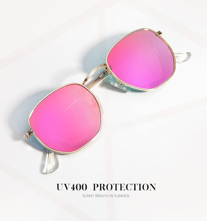 Sunglasses for Women and Men, Polarized Square UV Protection, Trendy Metal Frame Hexagon Sunglasses