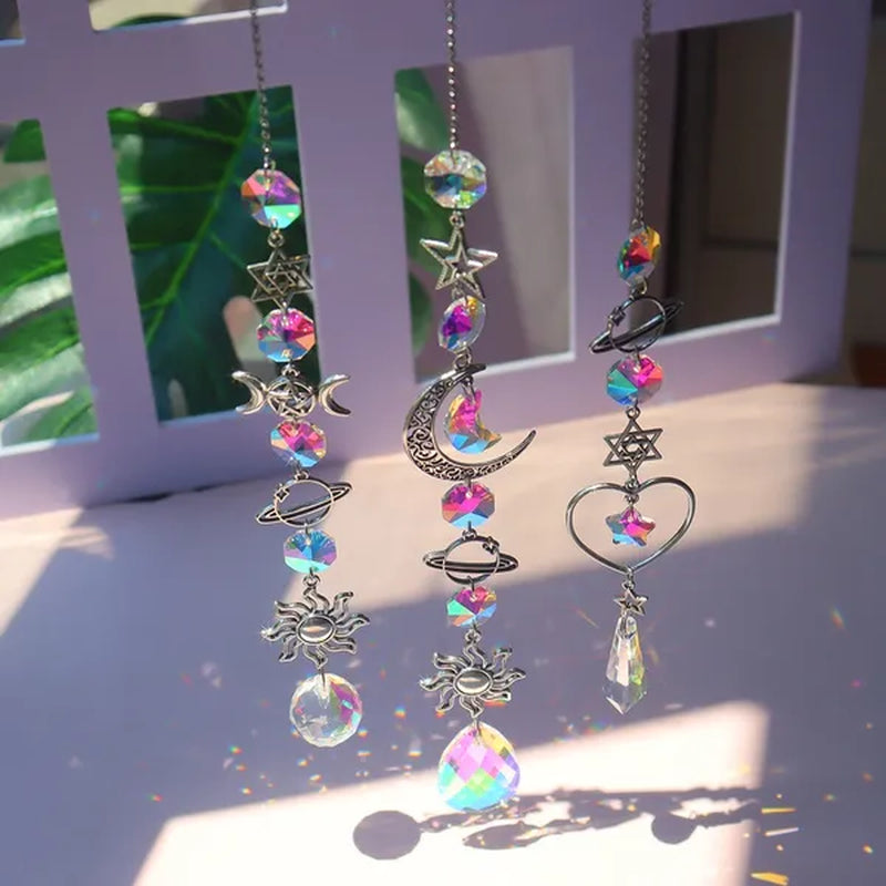 3 Styles Crystal Wind Chime Moon Sun Catcher Diamond Prisms Pendant Dream Catcher Rainbow Chaser Hanging Drop Home Garden Decor Windchime
