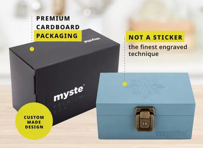 MYSTE BLUE MANDALA Stash Box Smell Proof Set, Grinder Large 2.5'' (63mm), Premium Combo Stashbox Kit, Wooden With Accessories