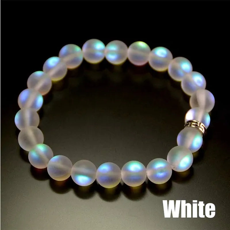 Mermaid Glass Quartz Glowing Aura Moonstone Matte 8mm Bracelet