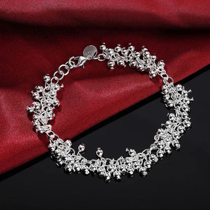 Women's Charm 925 Sterling Silver Fringe Line Frosted Beads Bracelets Elegant Necklace Bridal Wedding Jewelry Set