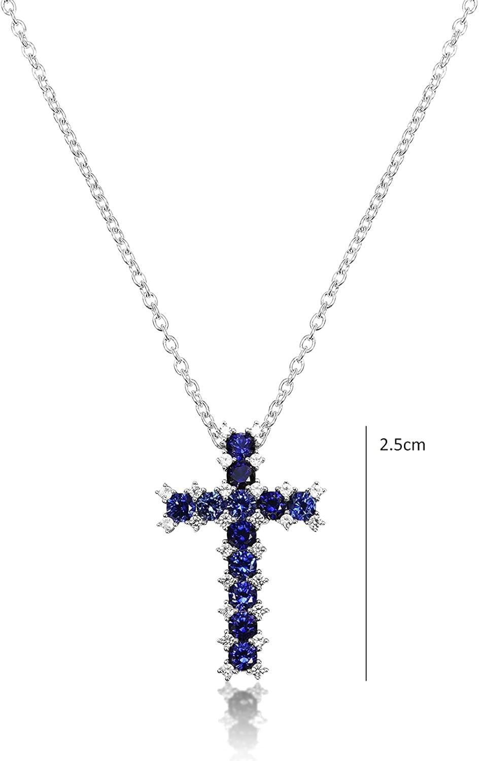 Sapphire Cross Pendant Necklace 925 Sterling Silver Women’s Jewelry