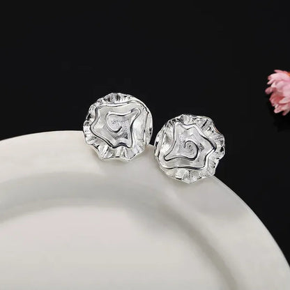 Women's Fashion 925 Sterling Silver Rose Flower Earrings Elegant Necklace Rings Bracelets Bangle Bridal Wedding Jewelry Set