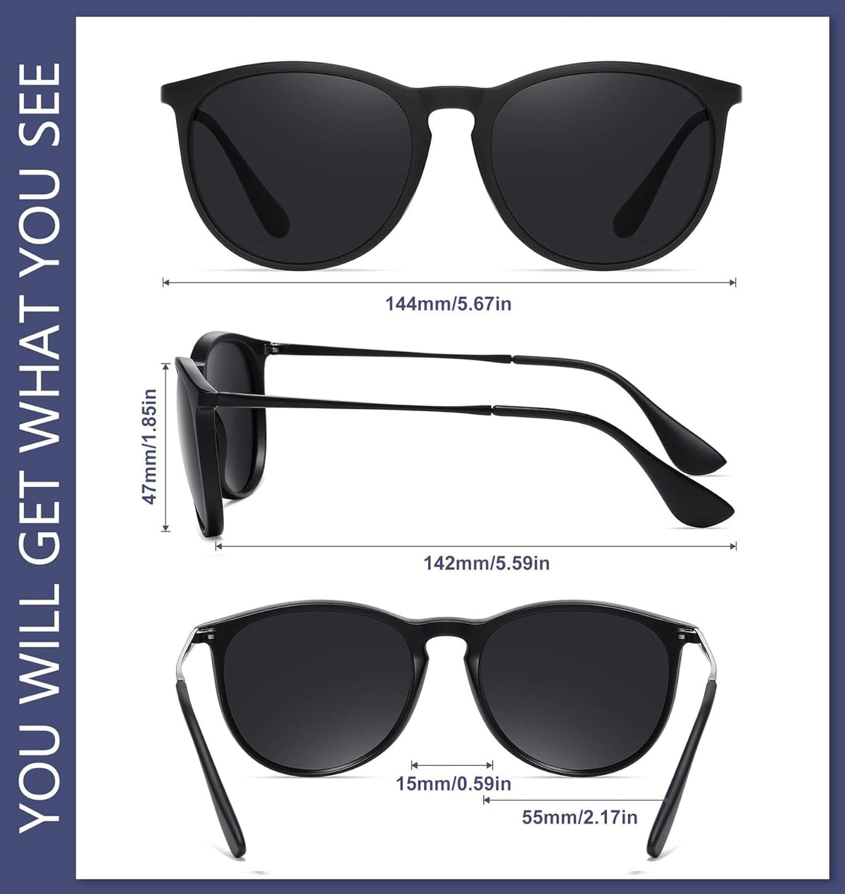 Retro sunglasses womens 2024 trendy round classic glasses