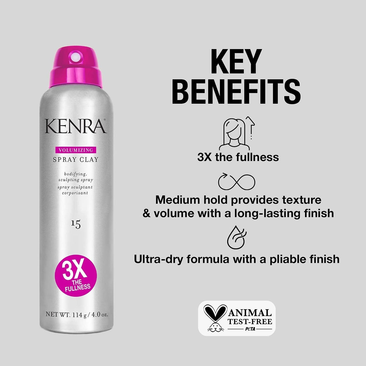 Kenra Volumizing Spray Clay 15 | Bodifying, Fullness Spray | 3X the Fullness | Medium Hold | Provides Texture & Volume with a Long-Lasting Finish | All Hair Types