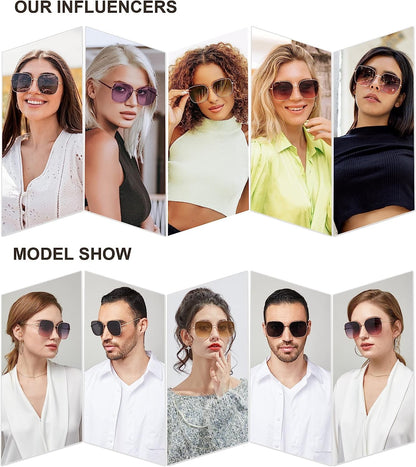 Trendy Oversized Square Metal Frame Sunglasses for Women Men Flat Mirrored Lens UV Protection Sunglasses SJ1146