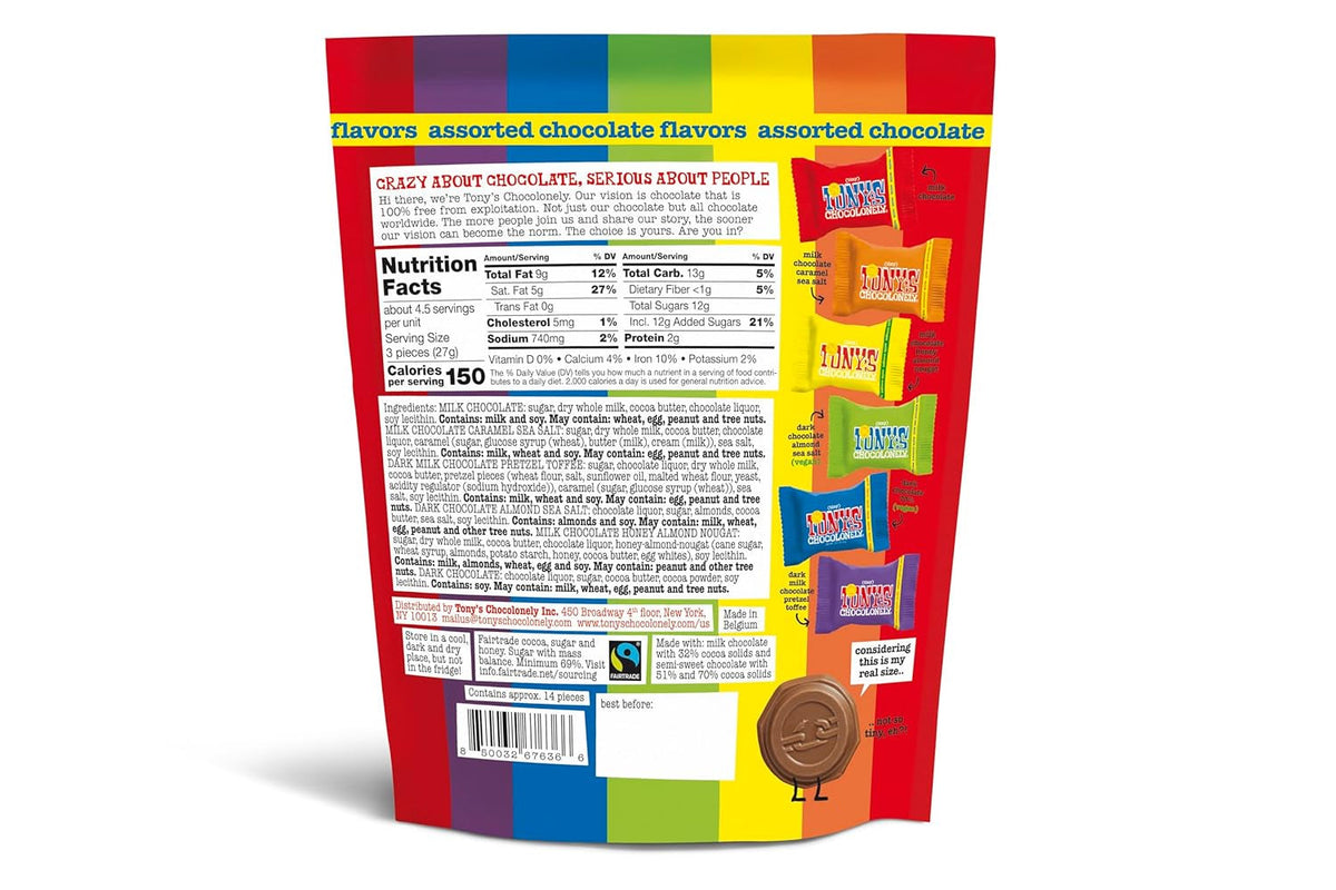 Assorted Milk Chocoloate Pieces - Belgium Chocolate, Fairtrade & B Corp Certified - 4.44 OZ (1 Pouch),