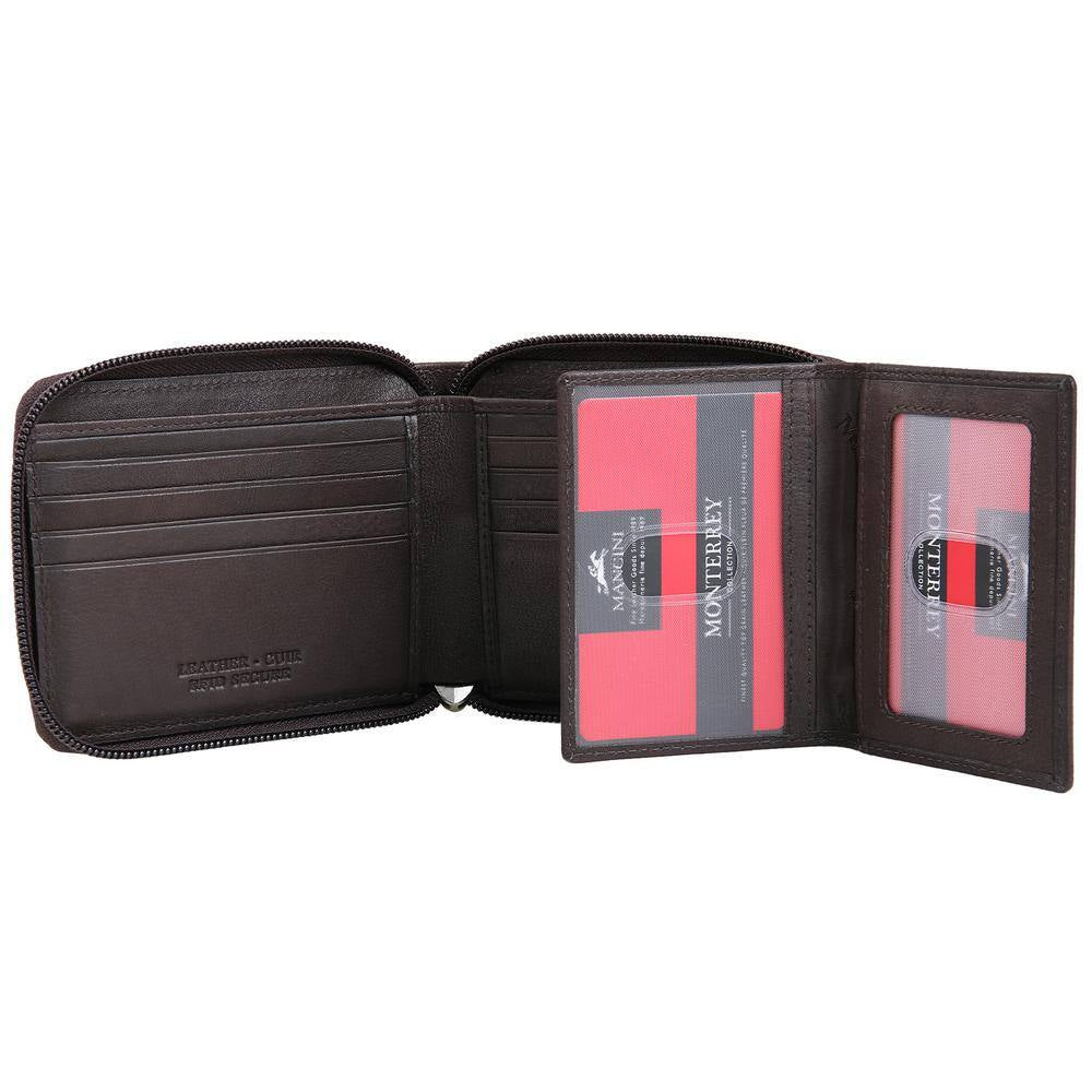 Monterrey Collection Brown Leather RFID Secure Zippered Wallet with Removable Passcase