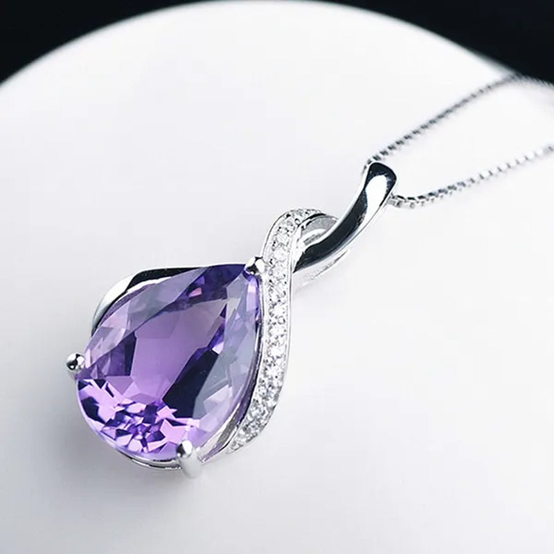 Natural Drop Shape Blue Topaz Pendant 925 Sterling Silver Necklace Female Jewelry Simple Clavicle Chain Girlfriend Birthday Gift