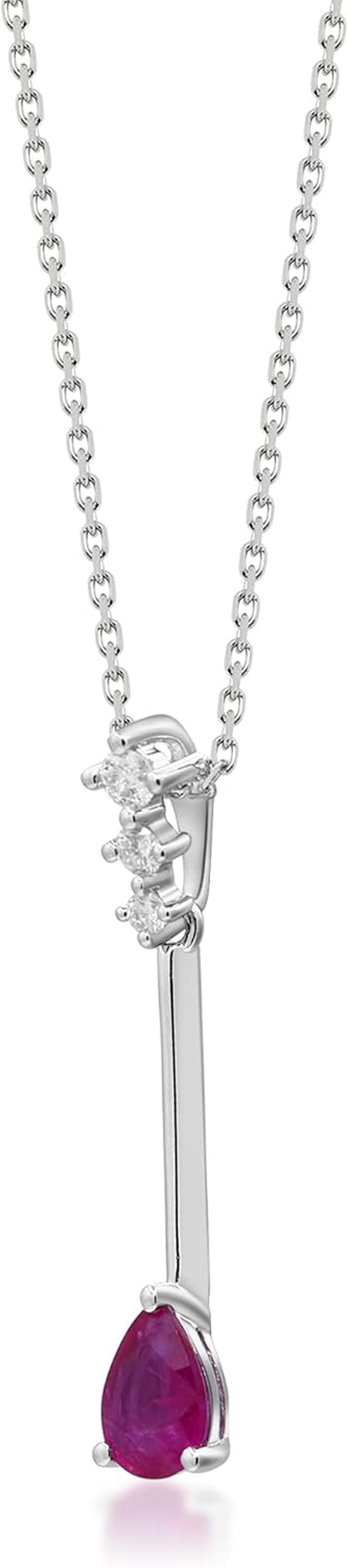 10K White Gold Genuine Ruby and Natural Diamond (I1) Necklace for Women.