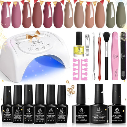 Beetles Purple Burgundy Red Gel Nail Polish Kit with Uv Light 48W LED Nail Lamp Dryer Spring Colors Neutral Gel Polish Starter Kit Peach Pink Manicure Set Soak off Gel Polish Skin Tone Gifts for Women