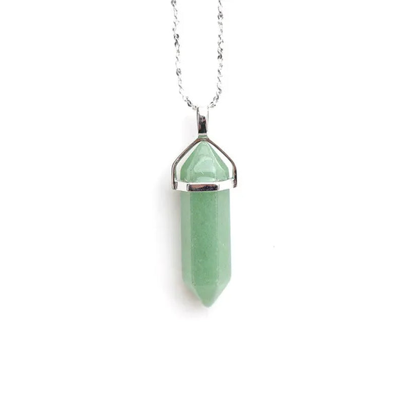 S925 Sterling Silver Chain Green Aventurine Crystal Healing Point Semi-precious Gemstone Pendant Necklace for Women