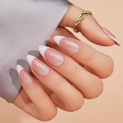 White Press on Nails Short,  Square Solid Color Fake Nails with Glue, Reusable & Natural Acrylic False Nails Stick on Nails for Women Girls Gift, Gel Nail Kit, 24pcs