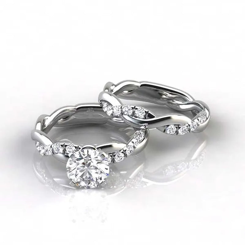 Exquisite elegant women's fashion jewelry twisted twist ring set natural white zircon ring set princess engagement wedding ring set party anniversary gift bride romantic wedding jewelry ring set size US5-11