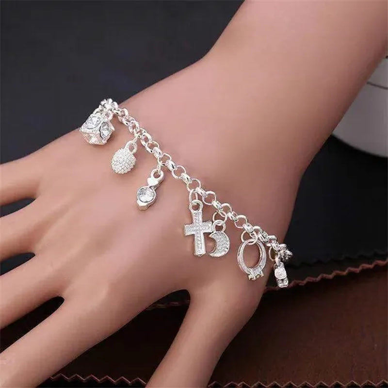 Jewelry Bracelet Charm 925 Sterling Silver Crystal Star Chain Bracelet Unique Cross Pendant Bracelets Women Fashion Jewelry Accessories Gifts