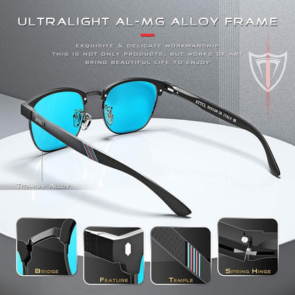 Men'S Driving Polarized Rimless Sunglasses Al-Mg Metal Frame Ultra Light