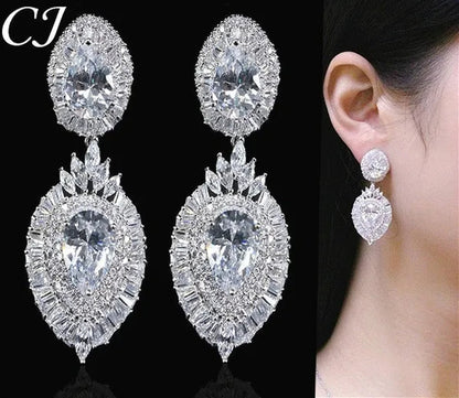 CANDICE Luxury Jewelry 18K Platinum Plated Double Large Water Drop Cubic Zirconia Crystal Long Dangle Earrings For Wedding Gift