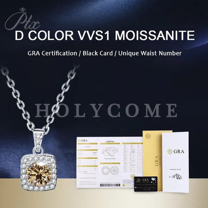 HOLYCOME 100% Real Moissanite Flower Necklace 14K Gold Plated Sterling Silver Necklace for Women VVS Diamond Square Necklace Pendant Jewelry
