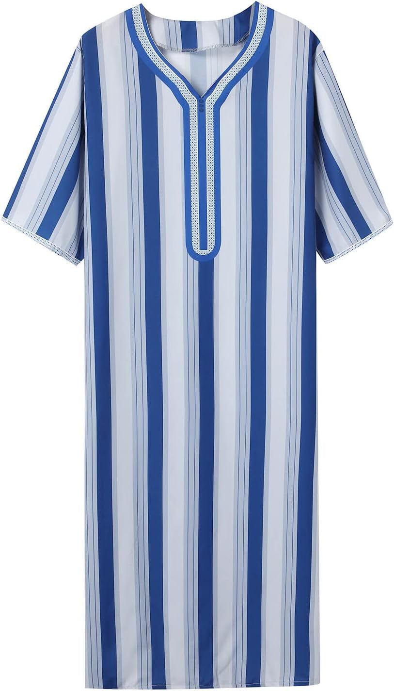 Men'S Muslim Robes Kaftan Thobe Saudi Arabic Middle East Islamic Robes Breathable Crew Neck Clothing Ramadan Jubbah